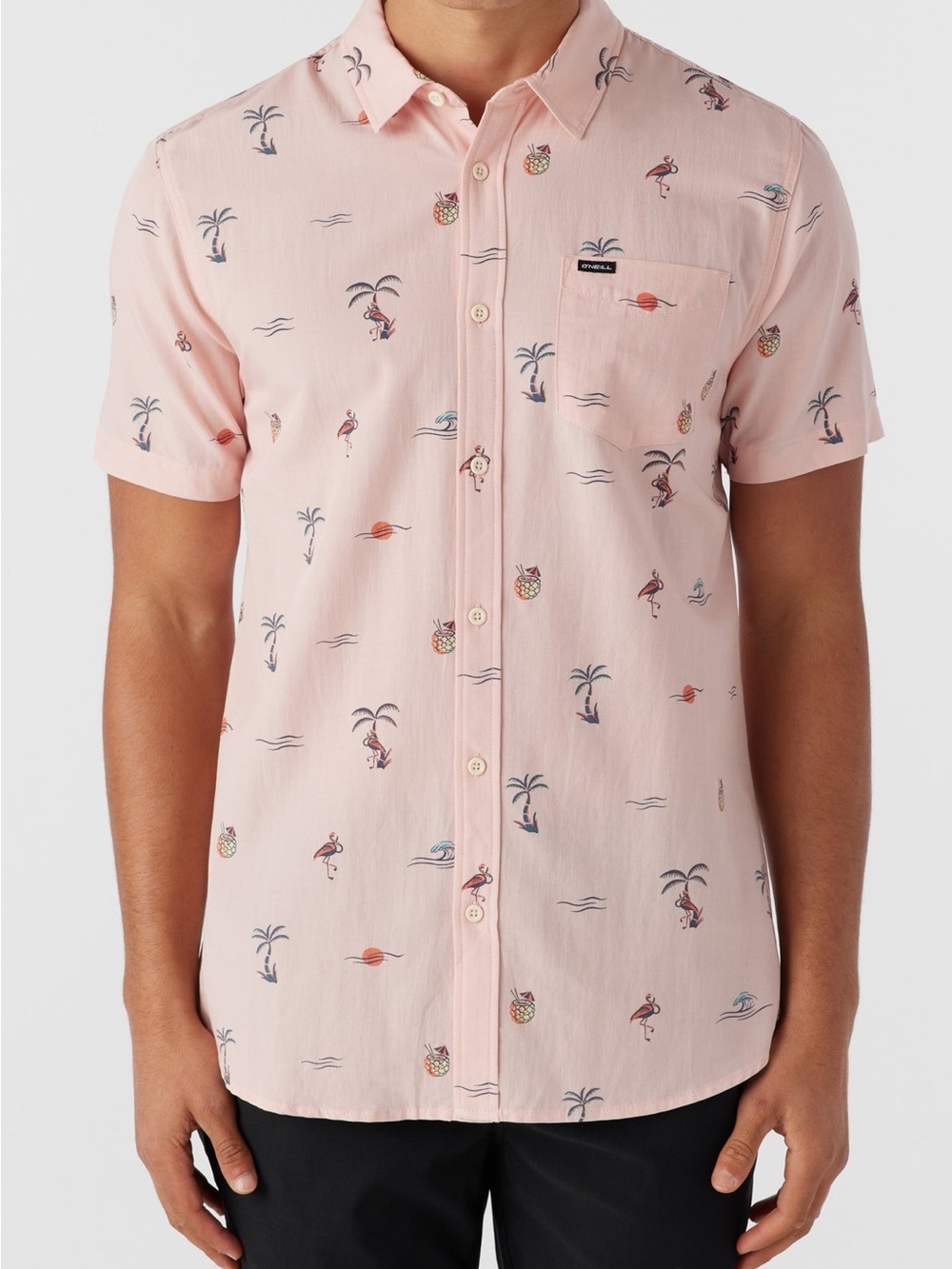 O'Neill Men's Pink Cotton Tropical Graphic Print Shirt Short Sleeve XL OASIS ECO